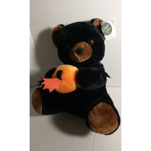 Vintage Chrisha Playful Plush Black bear with pumpkin 1988 With Tags - Picture 3 of 12